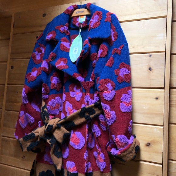 FARM Rio NWT Coat XL Mixed Leopards Fleece Coat Pink Multi Belted Cozy - Picture 9 of 16